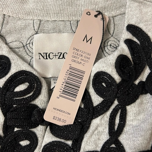 NIC+ZOE Romantic Soutache Knit Jacket in Grey Multi, Size Medium, NWT - Picture 16 of 17